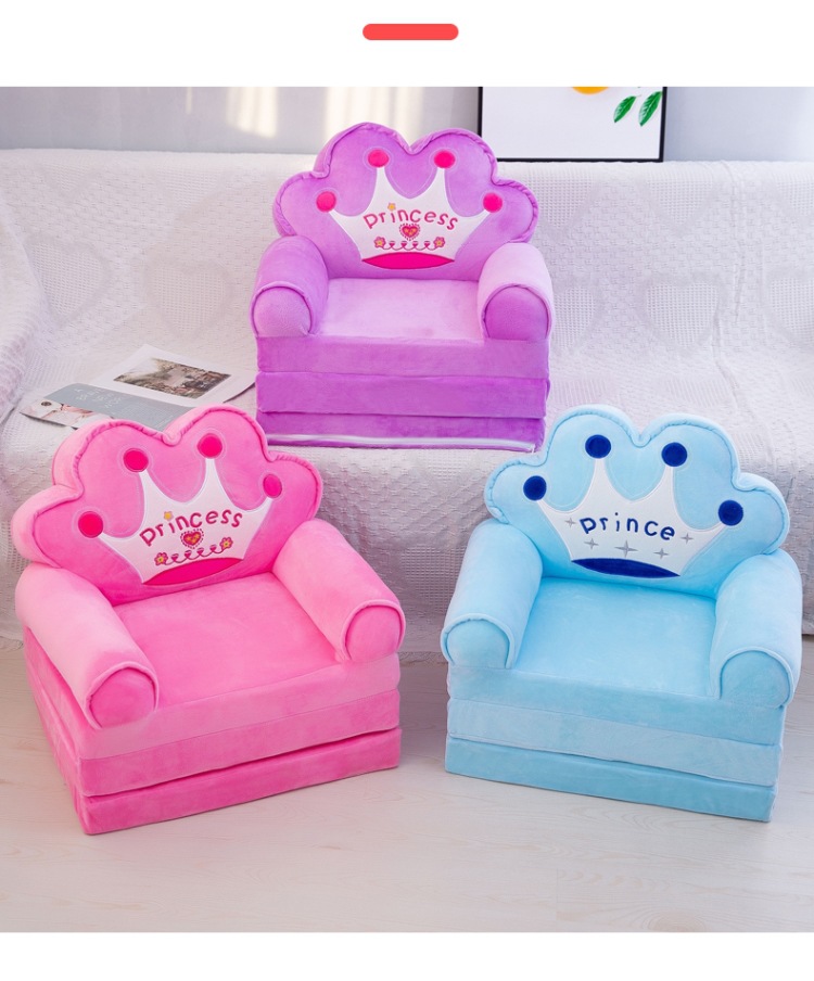Cartoon Crown Sofa Children's Folding Small Sofa Tatami Plush Toy Baby Chair Children's Birthday Gifts