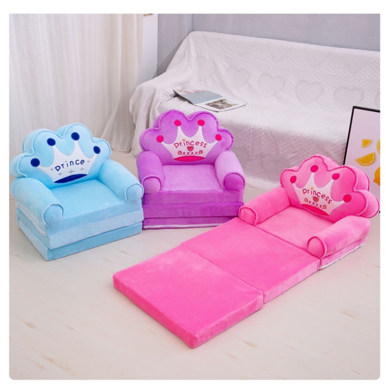 Cartoon Crown Sofa Children's Folding Small Sofa Tatami Plush Toy Baby Chair Children's Birthday Gifts