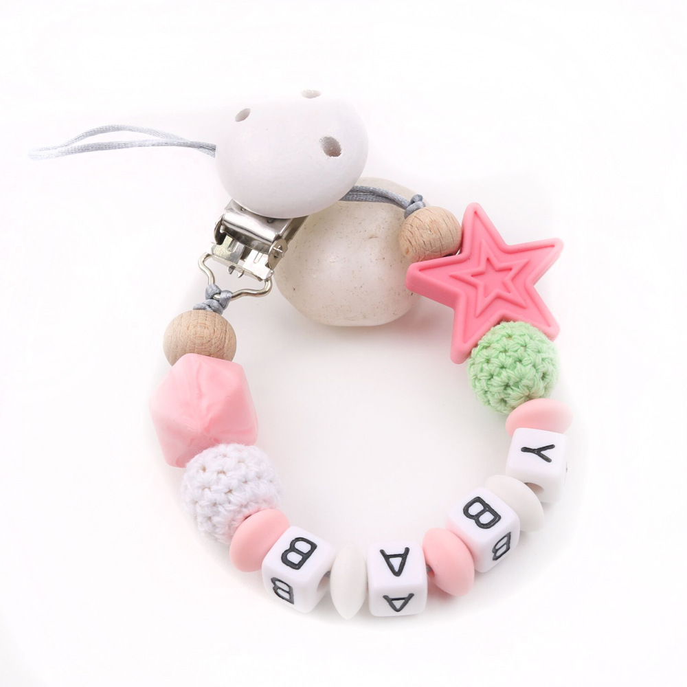 INS Hot Amazon Foreign Trade Pacifier Strap Five-Pointed Star Silicone Nipple Chain Pacifier Clip