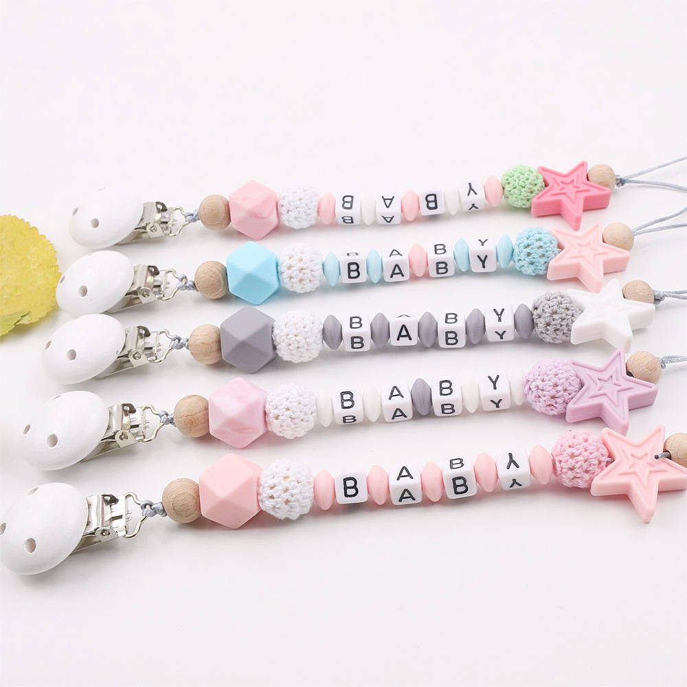 INS Hot Amazon Foreign Trade Pacifier Strap Five-Pointed Star Silicone Nipple Chain Pacifier Clip