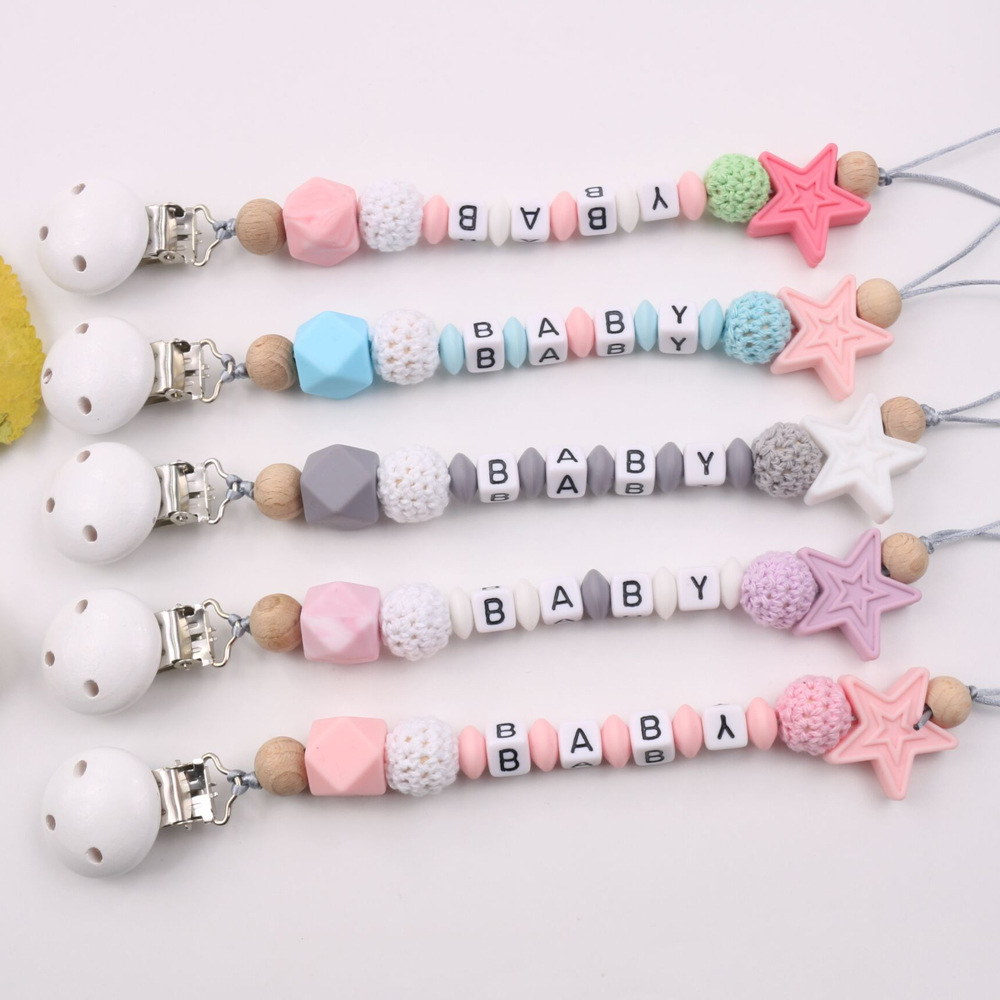 INS Hot Amazon Foreign Trade Pacifier Strap Five-Pointed Star Silicone Nipple Chain Pacifier Clip