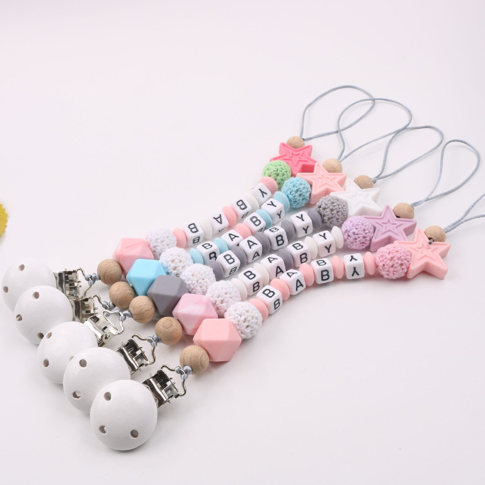 INS Hot Amazon Foreign Trade Pacifier Strap Five-Pointed Star Silicone Nipple Chain Pacifier Clip