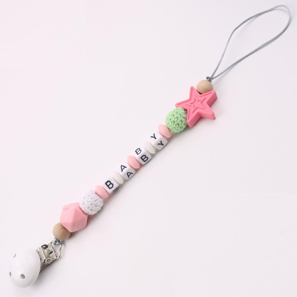 INS Hot Amazon Foreign Trade Pacifier Strap Five-Pointed Star Silicone Nipple Chain Pacifier Clip