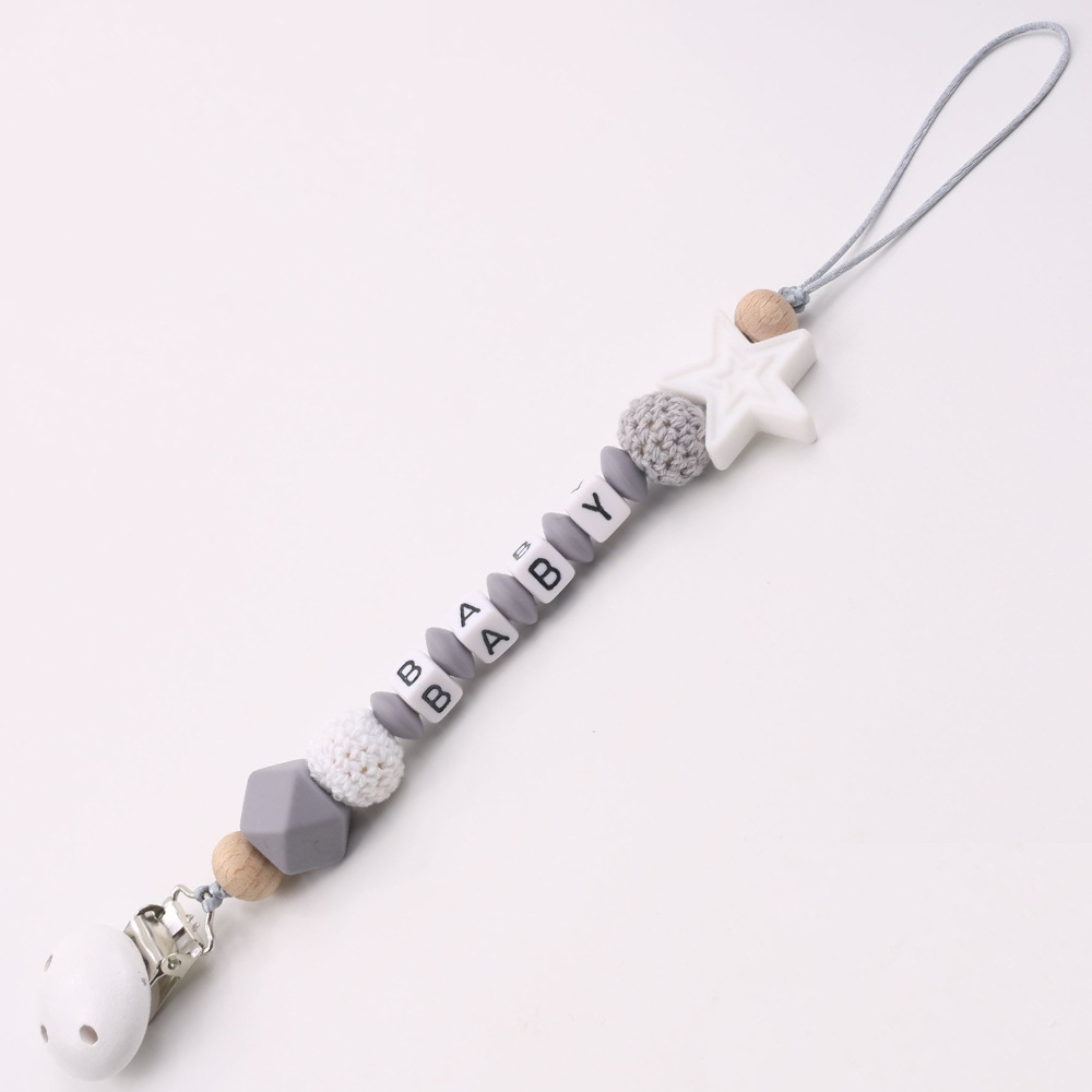 INS Hot Amazon Foreign Trade Pacifier Strap Five-Pointed Star Silicone Nipple Chain Pacifier Clip