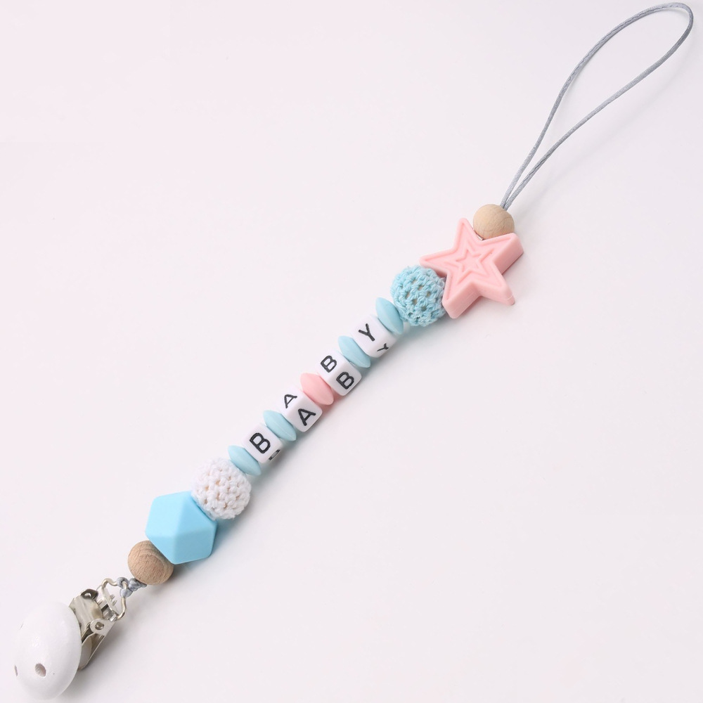 INS Hot Amazon Foreign Trade Pacifier Strap Five-Pointed Star Silicone Nipple Chain Pacifier Clip