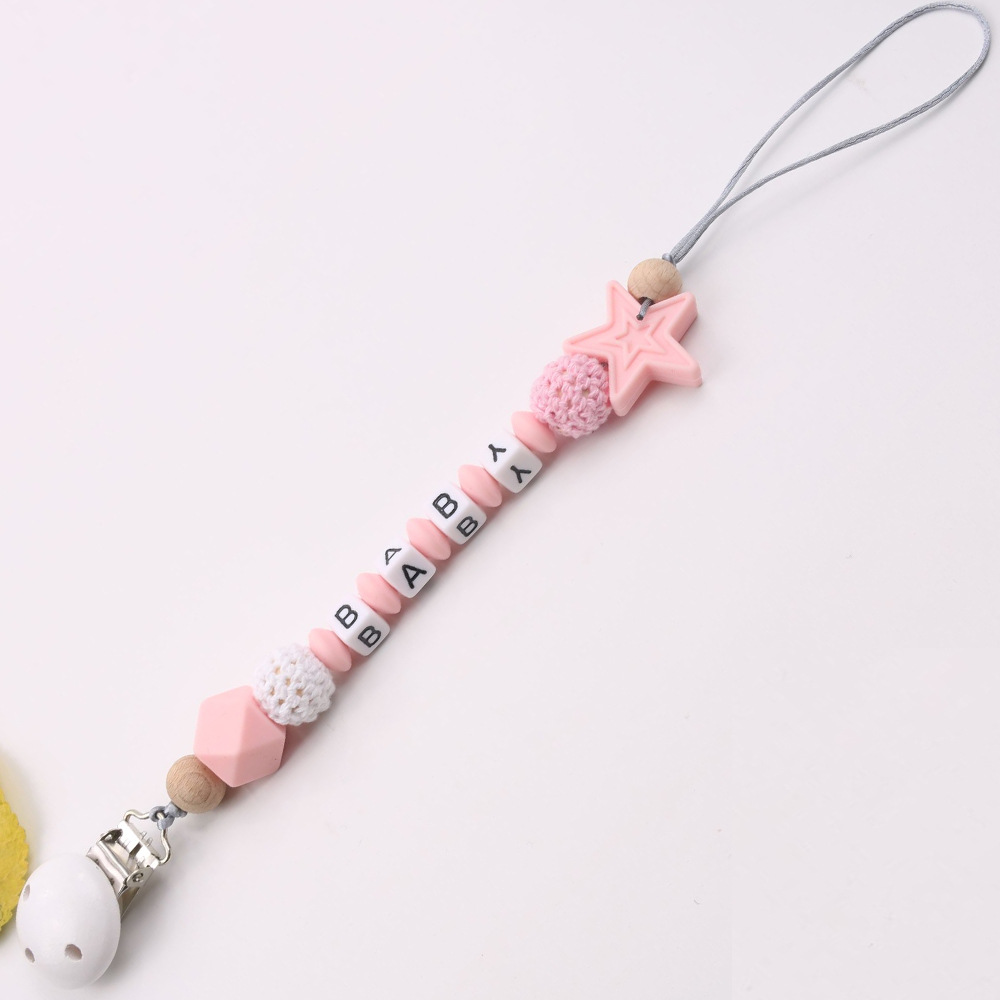 INS Hot Amazon Foreign Trade Pacifier Strap Five-Pointed Star Silicone Nipple Chain Pacifier Clip