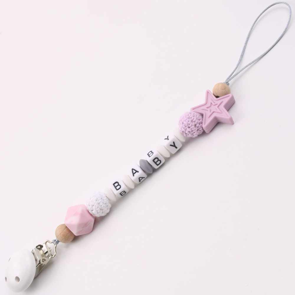 INS Hot Amazon Foreign Trade Pacifier Strap Five-Pointed Star Silicone Nipple Chain Pacifier Clip