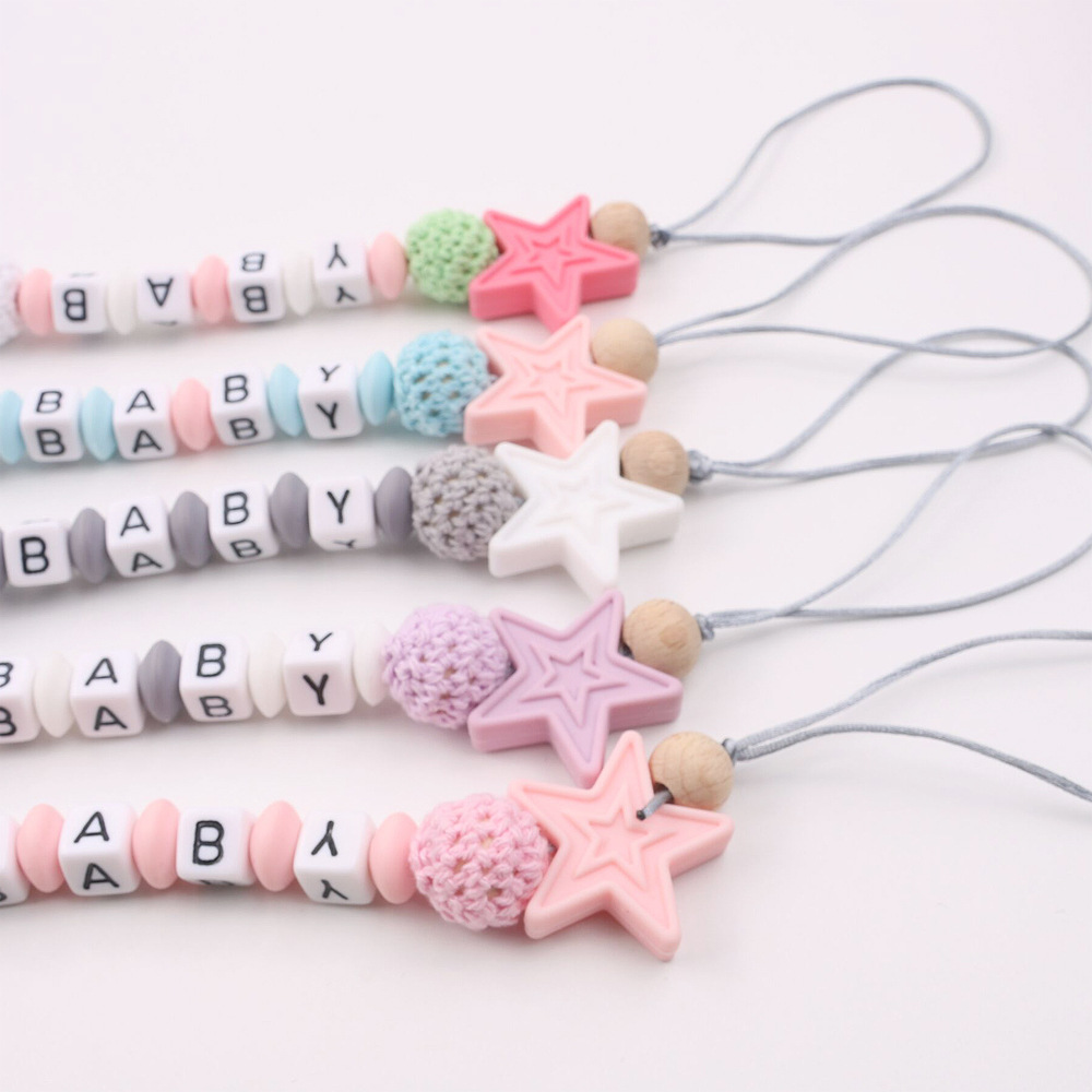 INS Hot Amazon Foreign Trade Pacifier Strap Five-Pointed Star Silicone Nipple Chain Pacifier Clip