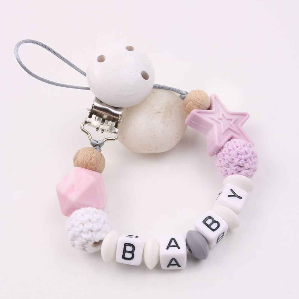 INS Hot Amazon Foreign Trade Pacifier Strap Five-Pointed Star Silicone Nipple Chain Pacifier Clip