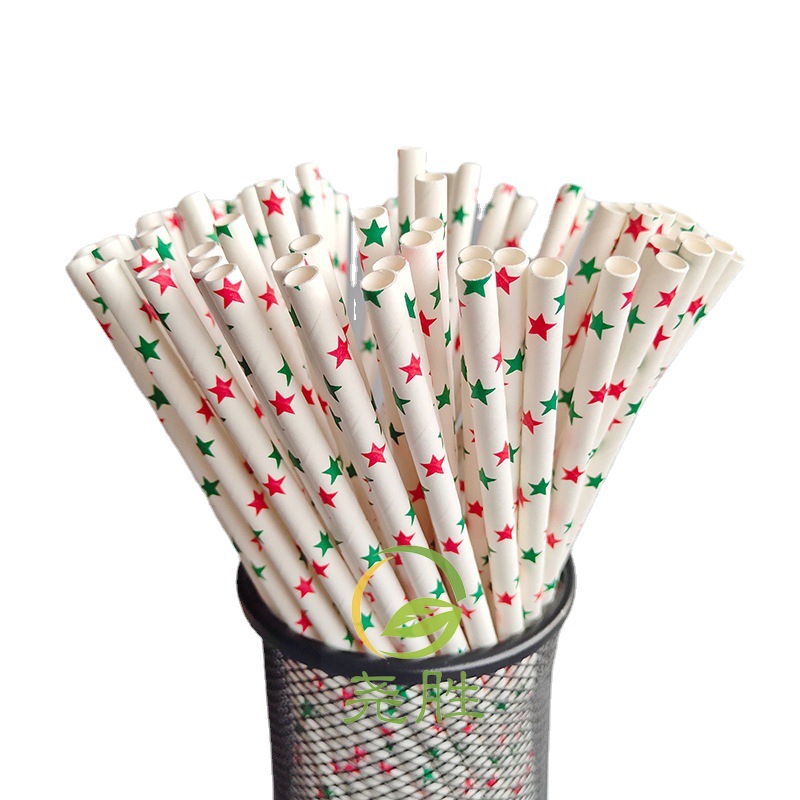 Disposable Biodegradable Paper Straw Color Five-Pointed Star Pastry Dessert Decorative Drink Straw