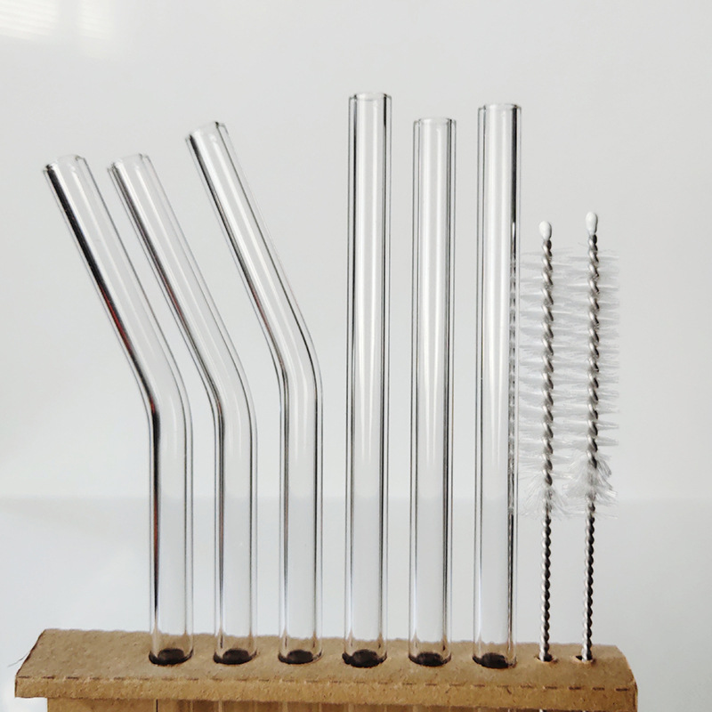 Package 6 glass straw heat resistant anti-lipstick transparent milk tea adult pregnant drink straw send brush