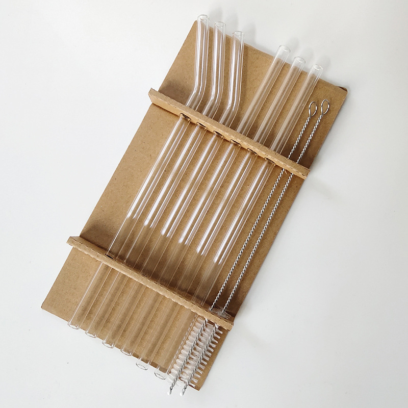 Package 6 glass straw heat resistant anti-lipstick transparent milk tea adult pregnant drink straw send brush