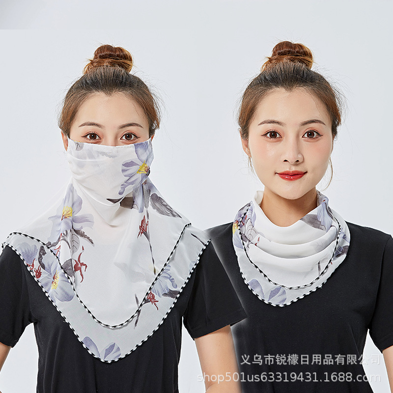 New summer Chiffon Silk Scarf Nighttime mask outdoor cycling UV mask neck breathable Sunshade mask