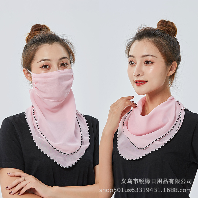 New summer Chiffon Silk Scarf Nighttime mask outdoor cycling UV mask neck breathable Sunshade mask