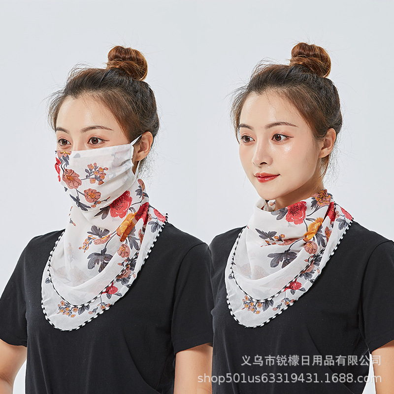New summer Chiffon Silk Scarf Nighttime mask outdoor cycling UV mask neck breathable Sunshade mask