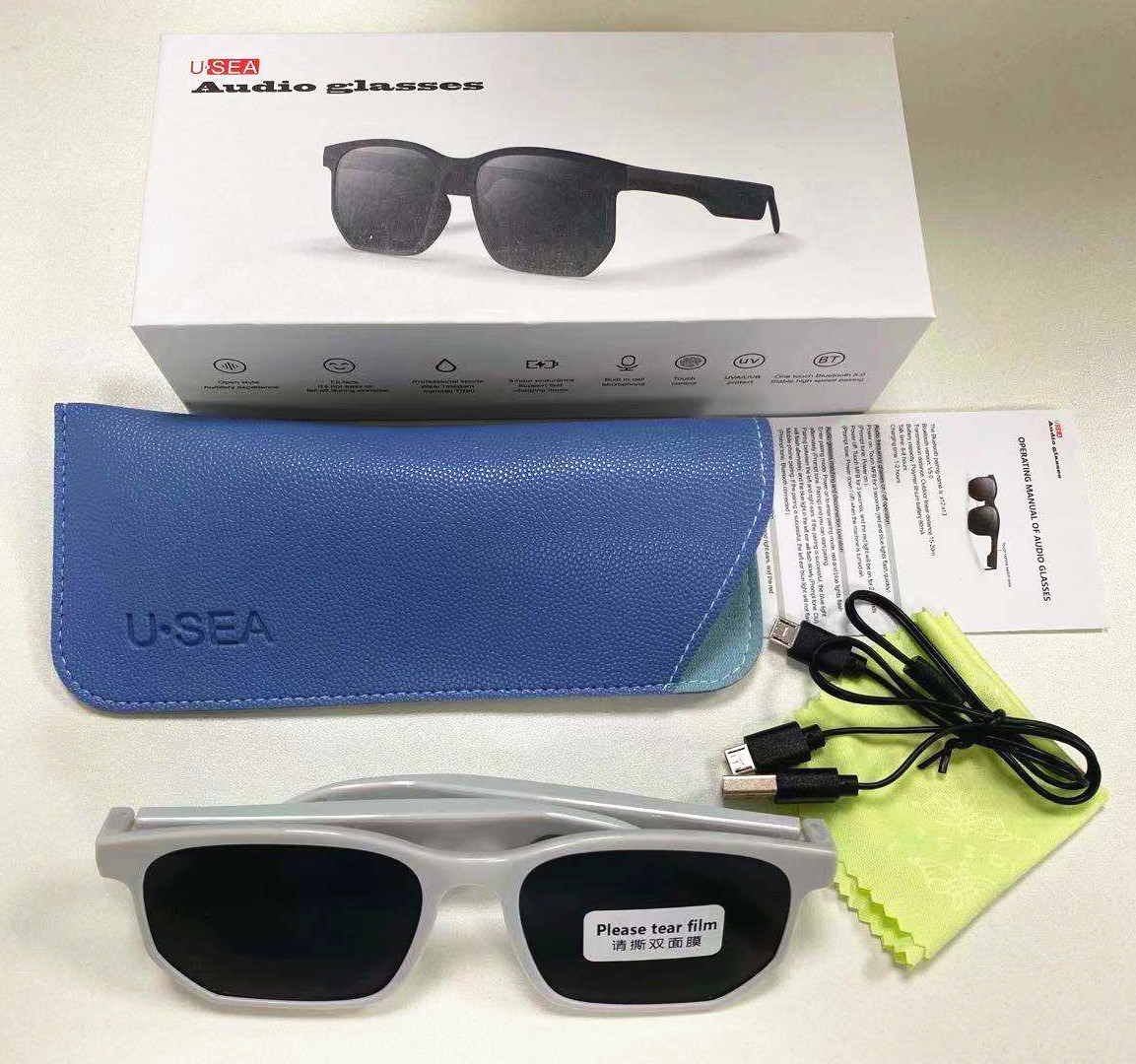 Cross-Border Anti-Blue Ray Headset 5.0 Audio Wireless Sports Waterproof Running Smart Bluetooth Glasses Headset Jie Li