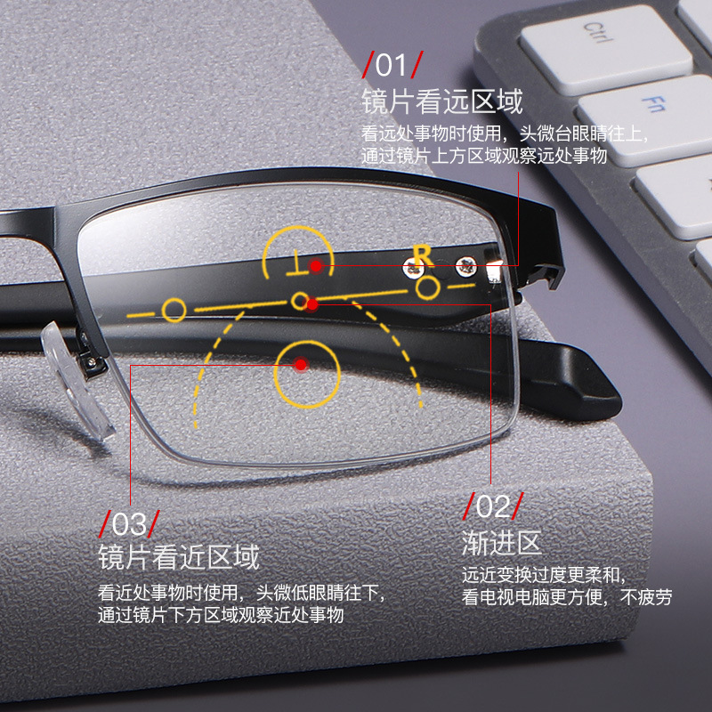 Anti-Blue Light Reading Glasses Progressive Multi-Focus Smart Zoom Dual-Use Comfortable Metal Business Reading Glasses