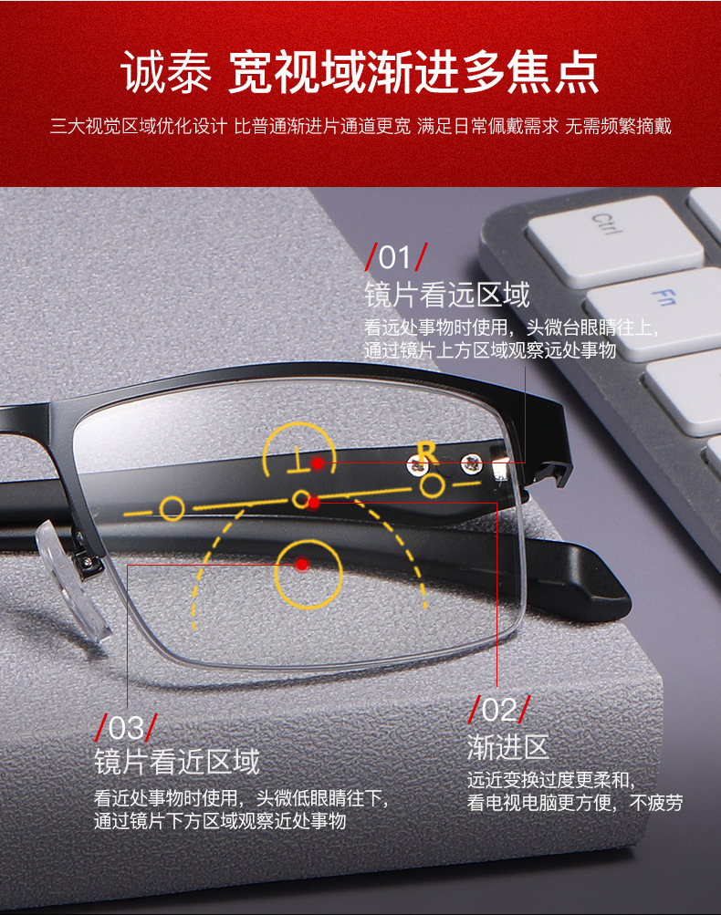 Anti-Blue Light Reading Glasses Progressive Multi-Focus Smart Zoom Dual-Use Comfortable Metal Business Reading Glasses Anti-Blue Light Reading Glasses Progressive Multi-Focus Smart Zoom Dual-Use Comfortable Metal Business Reading Glasses