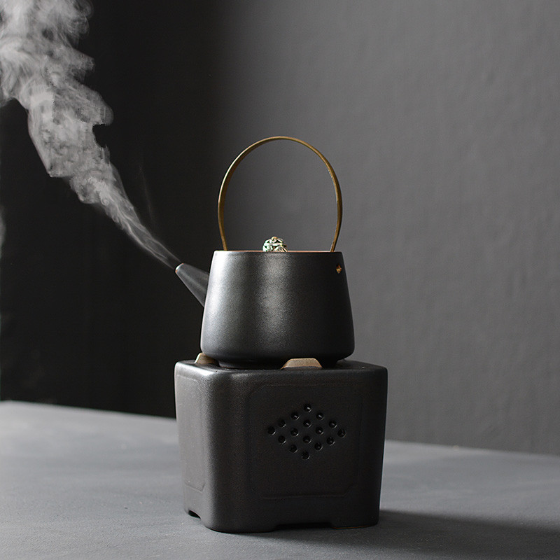 JapaneseStyle LoopHandled Teapot Coarse Pottery Teapot Warm Teapot Alcohol Lamp TeaBoiling Stove Ceramic Kung Fu Tea Set