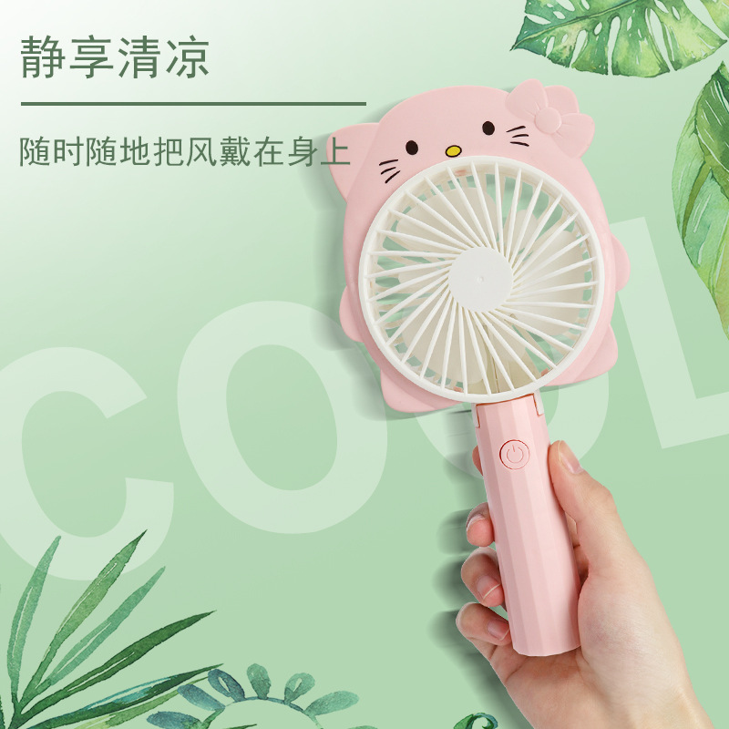 Douyin Online Influencer KT Cat Mini Handheld Folding Cartoon USB Charging Wind Desktop Stall Wholesale Small Fan