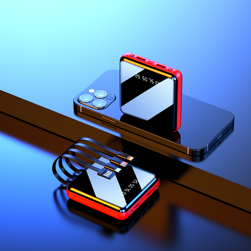 New Mini with Cable Power Bank 10000 MA Mirror Fast Charging Mobile Power Logo Gift Customization