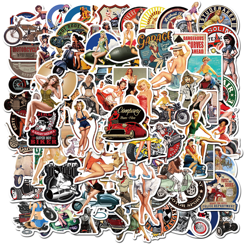 of Motorcycle Retro Girl Graffiti Stickers Mobile Phone Shell Luggage Scooter Super Waterproof Stickers Can Be Whole