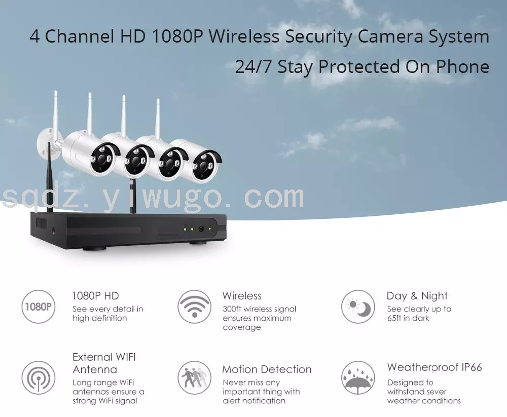 Wireless Monitoring Equipment Set System Monitor HD Outdoor 4-Way Home Complete Set Supermarket Commercial Camera