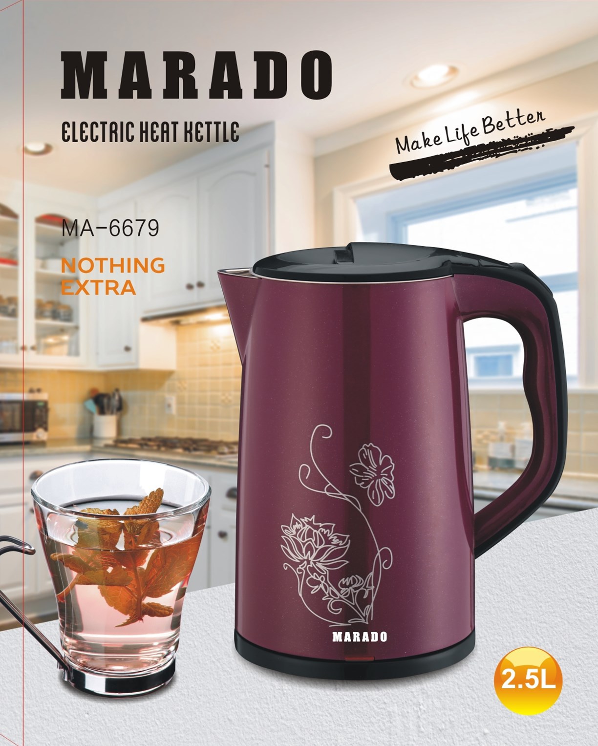 Marado Electric Kettle Household Fast Kettle Automatic Power-off Kettle Electric Heating Water Pot Stainless Steel