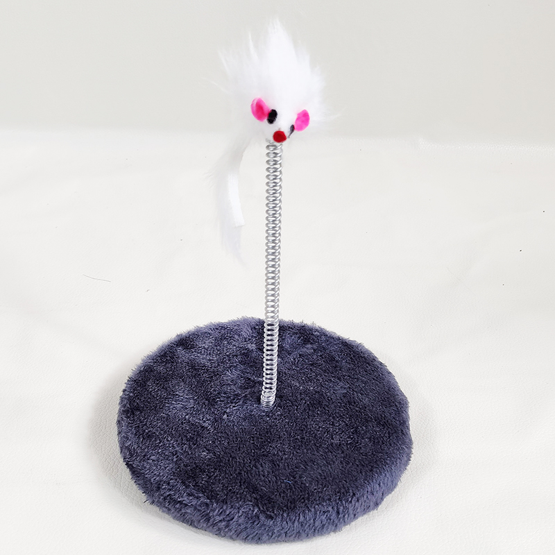 New round Amusement Plate Pet Supplies Cat Educational Toy Spring Plush Mouse Factory Wholesale Cross-Border