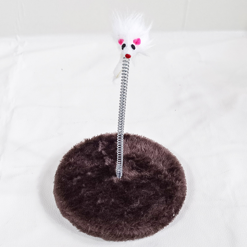 New round Amusement Plate Pet Supplies Cat Educational Toy Spring Plush Mouse Factory Wholesale Cross-Border