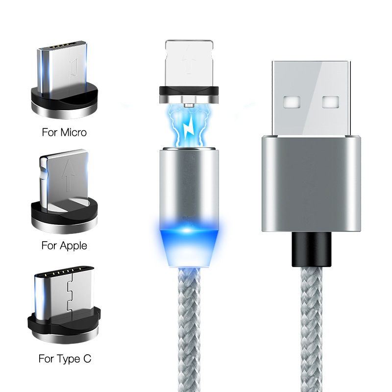 Popular Magnetic Sucker Data Cable Fast Charge USB ThreeinOne MultiFunction Phone Charger Android round Head Magnet Line
