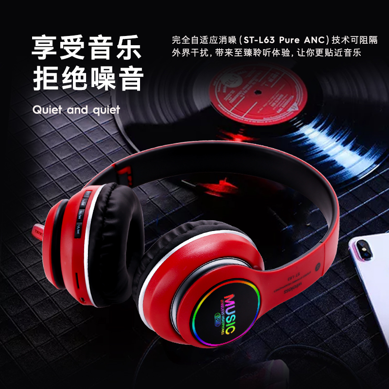 DODGE New Design LED light Headset Hi-Fi Stereo Wireless Bluetooth Headphone Bluetooth sports  Can play TF memory card