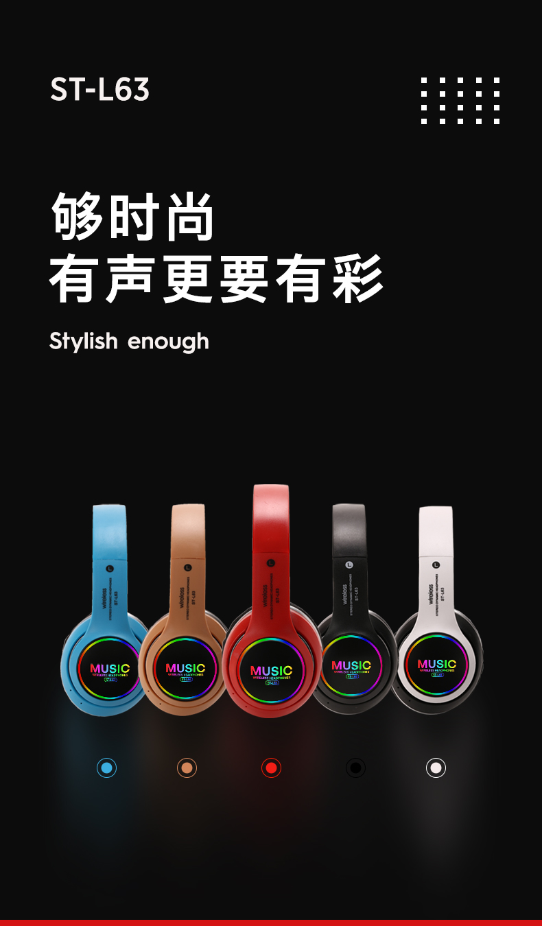 DODGE New Design LED light Headset Hi-Fi Stereo Wireless Bluetooth Headphone Bluetooth sports  Can play TF memory card