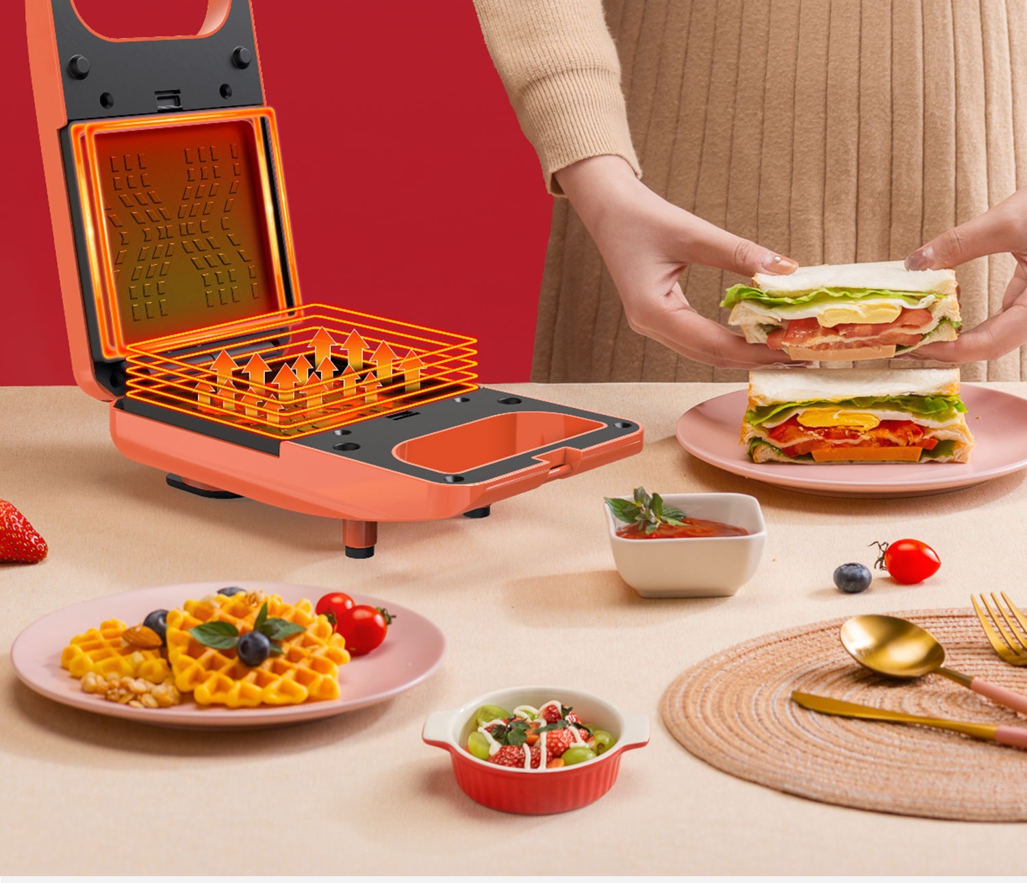 Sandwich breakfast machine waffle machine net red light food machine bread maker factory low price foreign trade OEM