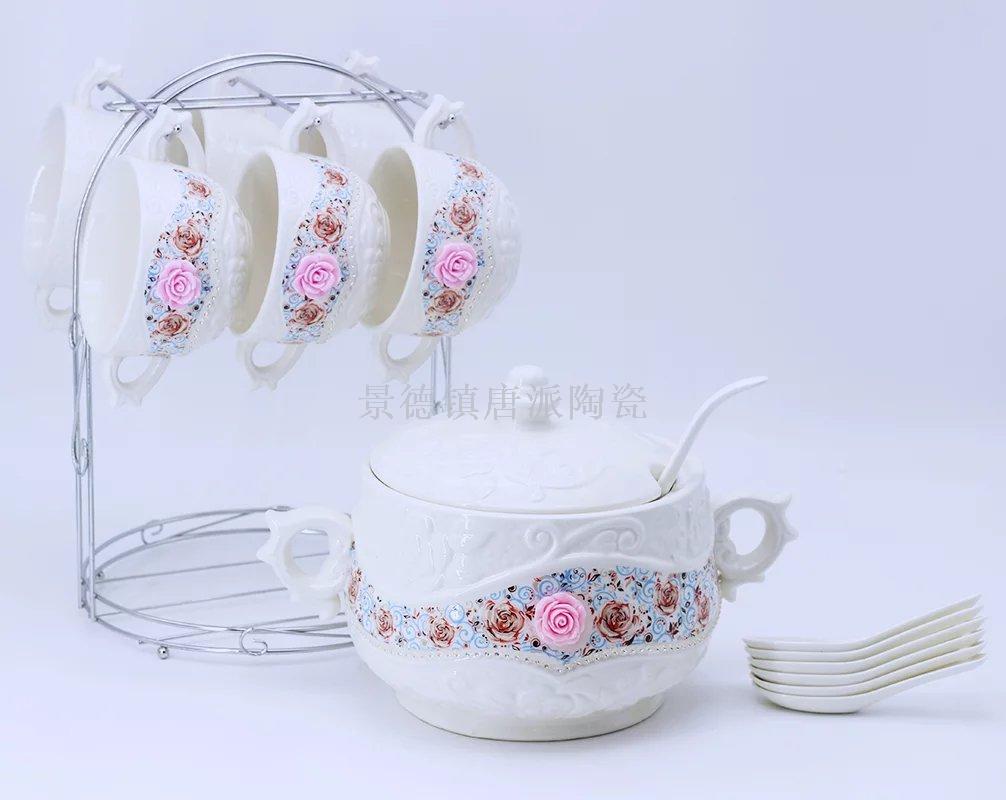 Jingdezhen ceramic soup pot soup bowl soup spoon set rice noodle  heat-resistant king kong pot health pot