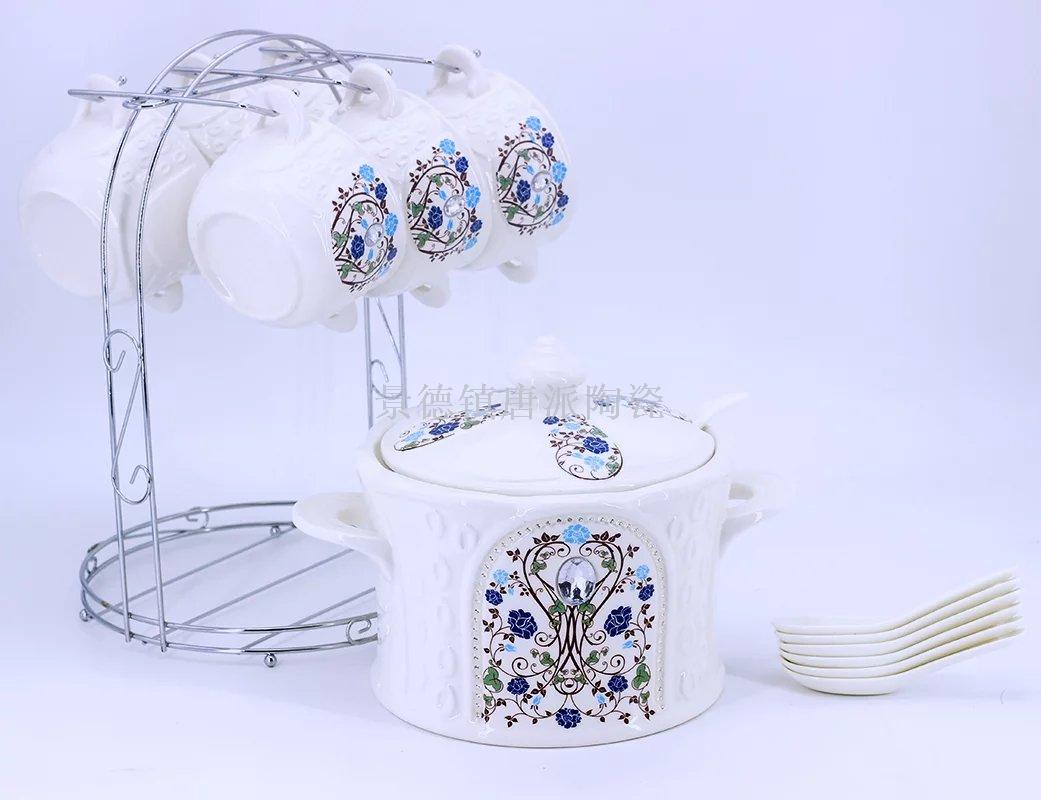 Jingdezhen ceramic soup pot soup bowl soup spoon set rice noodle  heat-resistant king kong pot health pot