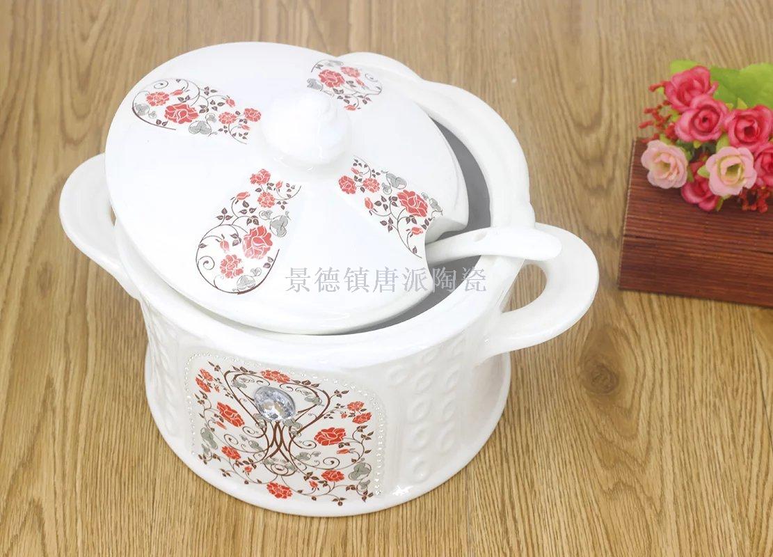 Jingdezhen ceramic soup pot soup bowl soup spoon set rice noodle  heat-resistant king kong pot health pot