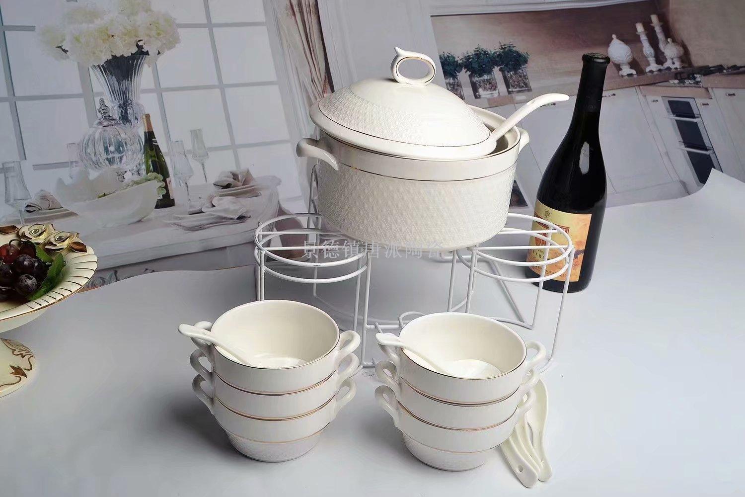 Jingdezhen ceramic soup pot ceramic bowl ceramic double ear pot rice noodle pot heat-resistant king kong pot health pot Jingdezhen ceramic soup pot ceramic bowl ceramic double ear pot rice noodle pot heat-resistant king kong pot health pot