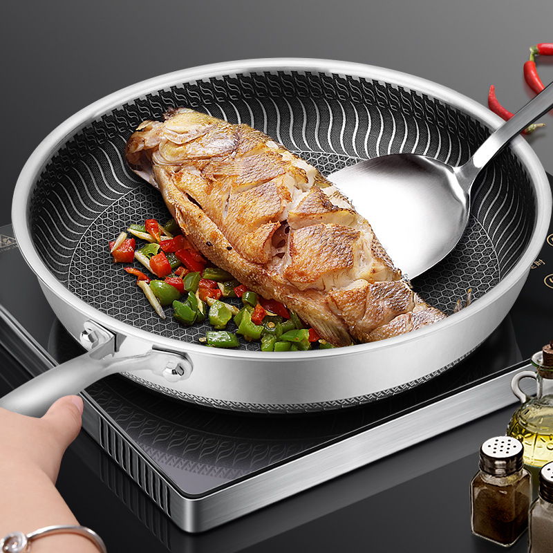 Stainless Steel Pan NonStick Pan Household Omelet Steak Frying Pan and Pancake Pan Induction Cooker Gas Stove Universal