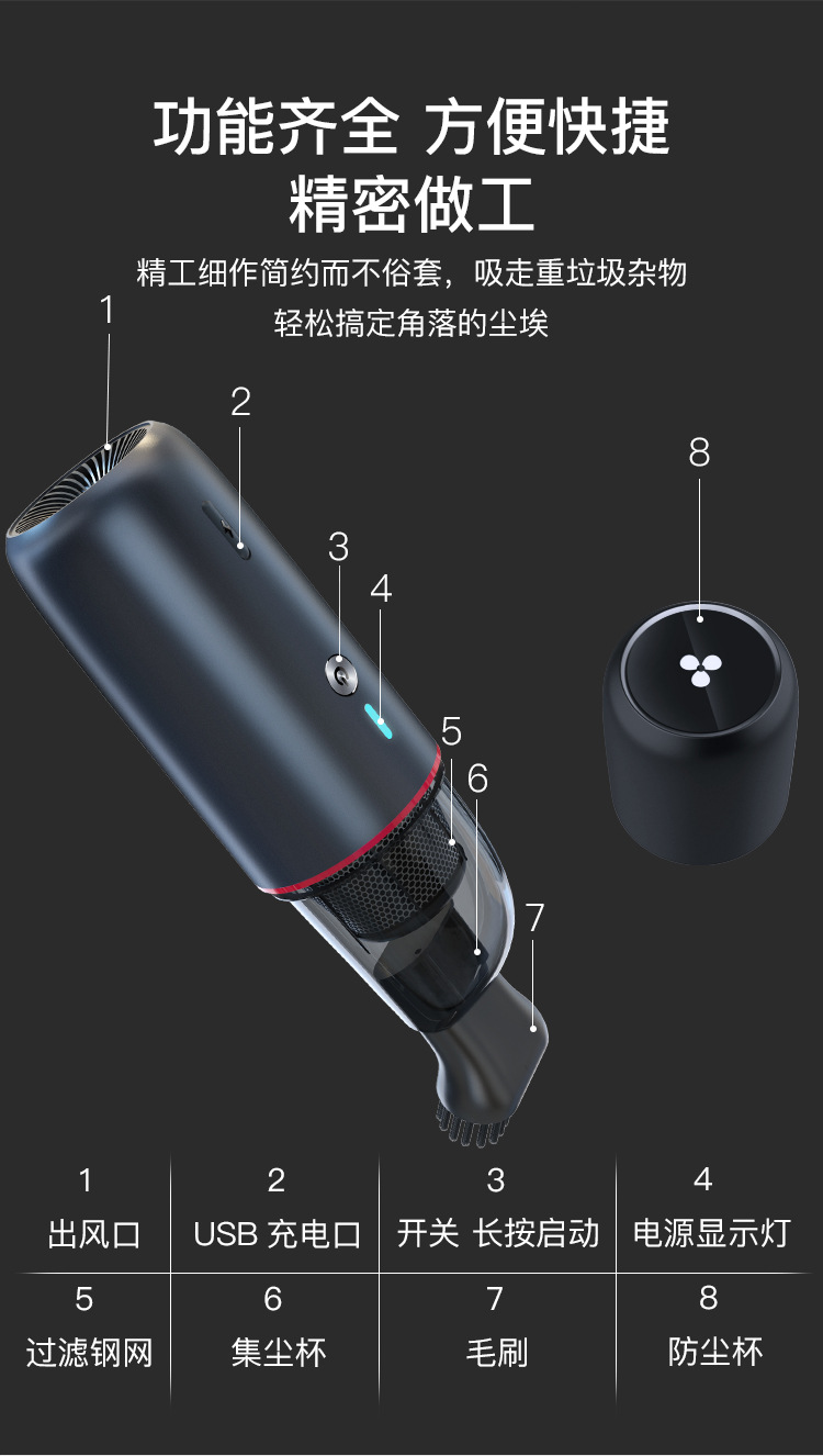 Cross-Border Car Cleaner Portable Car Wireless Vacuum Cleaner Handheld Mini Wireless Charging Vacuum Cleaner