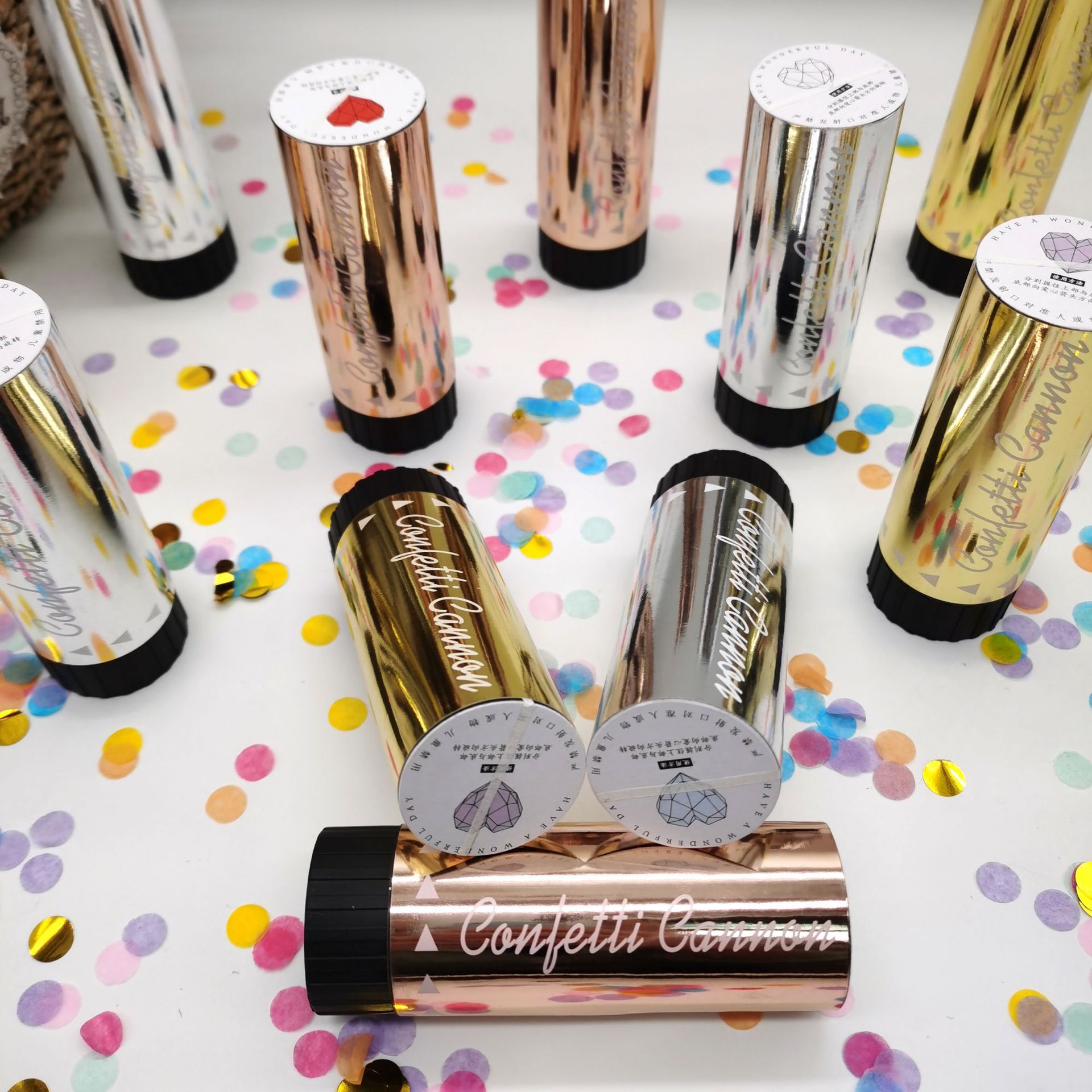 Rose Gold Small Salute Handheld 11cm Spring Fireworks Tube Colorful Paper Scrap Graduation Opening Wedding and Rose Gold Small Salute Handheld 11cm Spring Fireworks Tube Colorful Paper Scrap Graduation Opening Wedding and