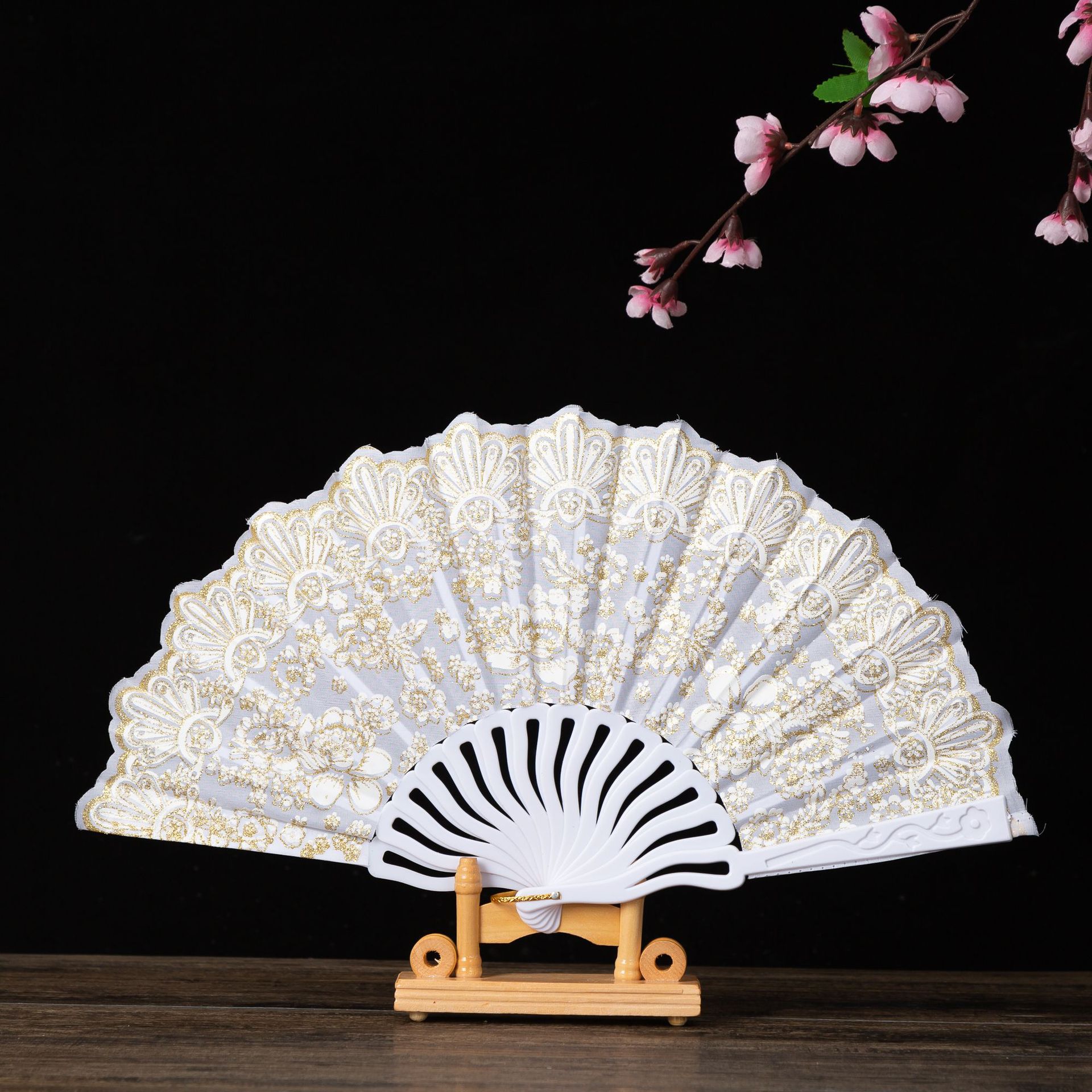 Chinese Style Keel Fan Gilding Pink Dance Fan Wedding Fan Spanish Fan Female Fan Folding Fan Advertising Fan Wholesale
