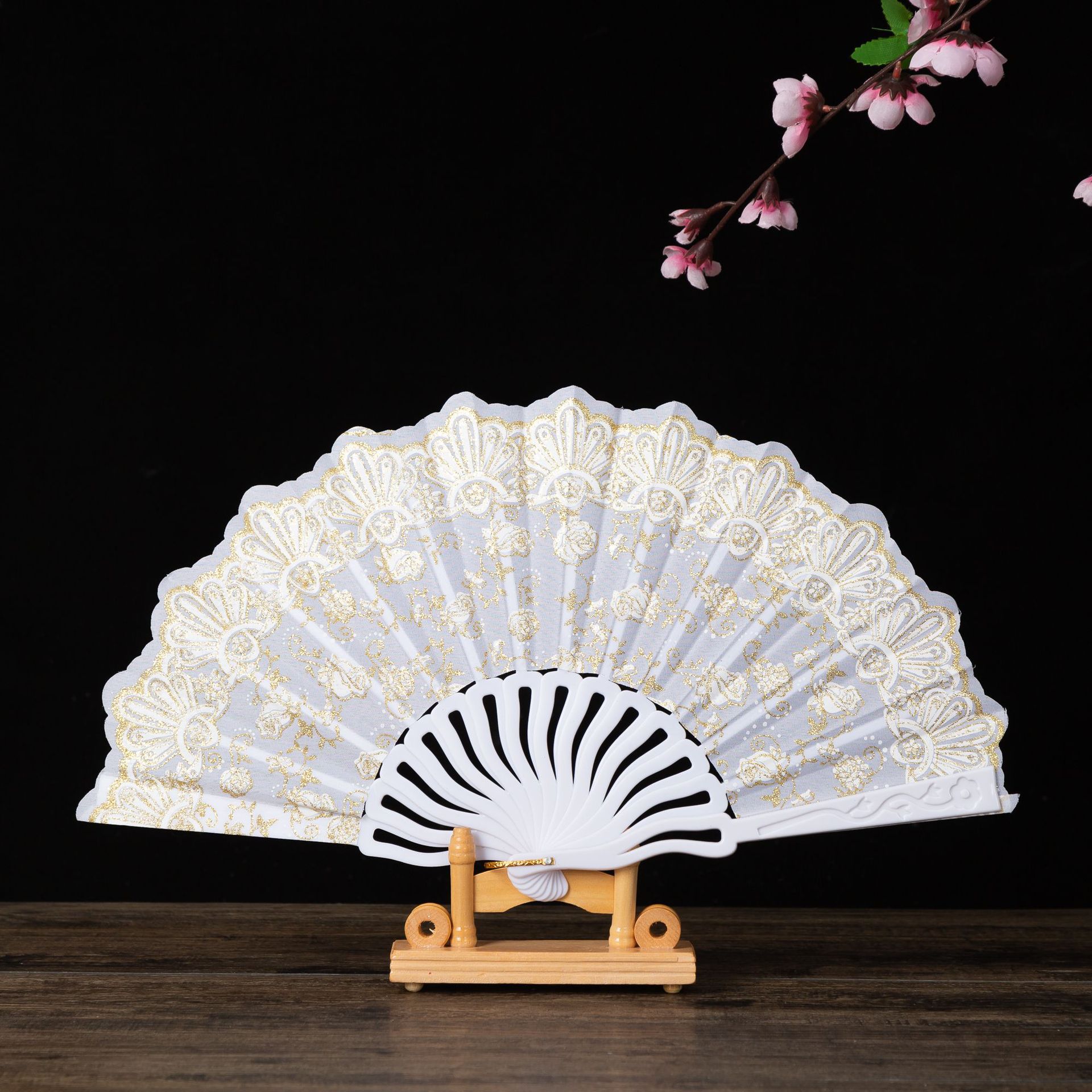 Chinese Style Keel Fan Gilding Pink Dance Fan Wedding Fan Spanish Fan Female Fan Folding Fan Advertising Fan Wholesale