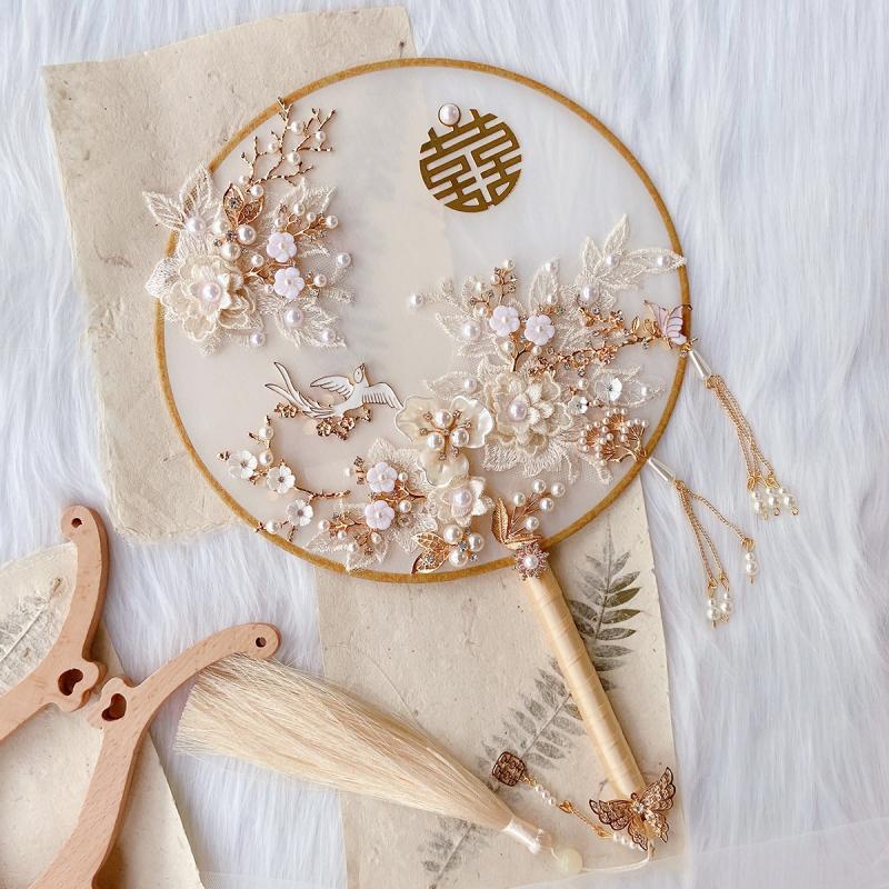 Wedding Fan Bride Wedding Circular Fan He Clothing Fan Wedding Wedding Wedding Fan Handmade DIY Material Package