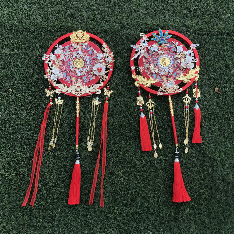 Wedding Fan  Chinese Style French Flower Wedding Wedding Fan Double-Sided Ancient Style Chinese Finished Dance