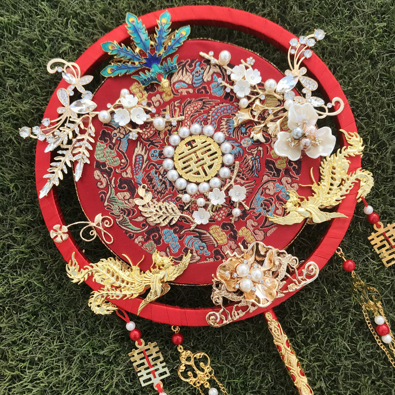 Wedding Fan  Chinese Style French Flower Wedding Wedding Fan Double-Sided Ancient Style Chinese Finished Dance
