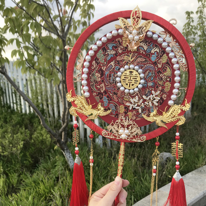 Wedding Fan  Chinese Style French Flower Wedding Wedding Fan Double-Sided Ancient Style Chinese Finished Dance