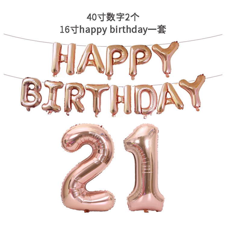 Happy Birthday Birthday Decorative Aluminum Foil Balloon 40-Inch Rose Gold Big Number Aluminum Foil Balloon Set
