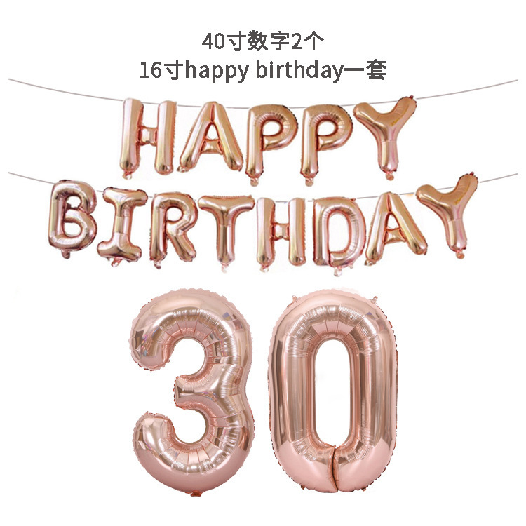 Happy Birthday Birthday Decorative Aluminum Foil Balloon 40-Inch Rose Gold Big Number Aluminum Foil Balloon Set