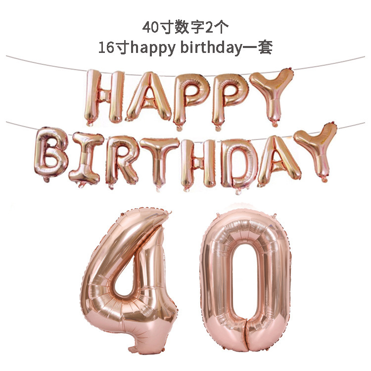 Happy Birthday Birthday Decorative Aluminum Foil Balloon 40-Inch Rose Gold Big Number Aluminum Foil Balloon Set